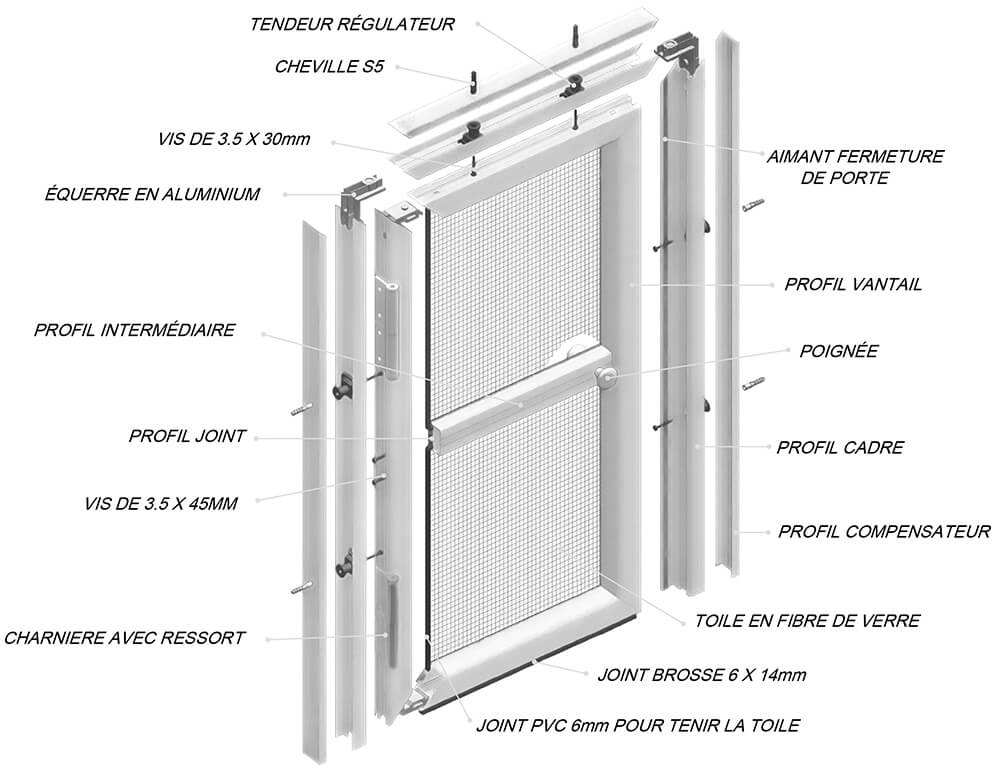 schema moustiquaire porte battante